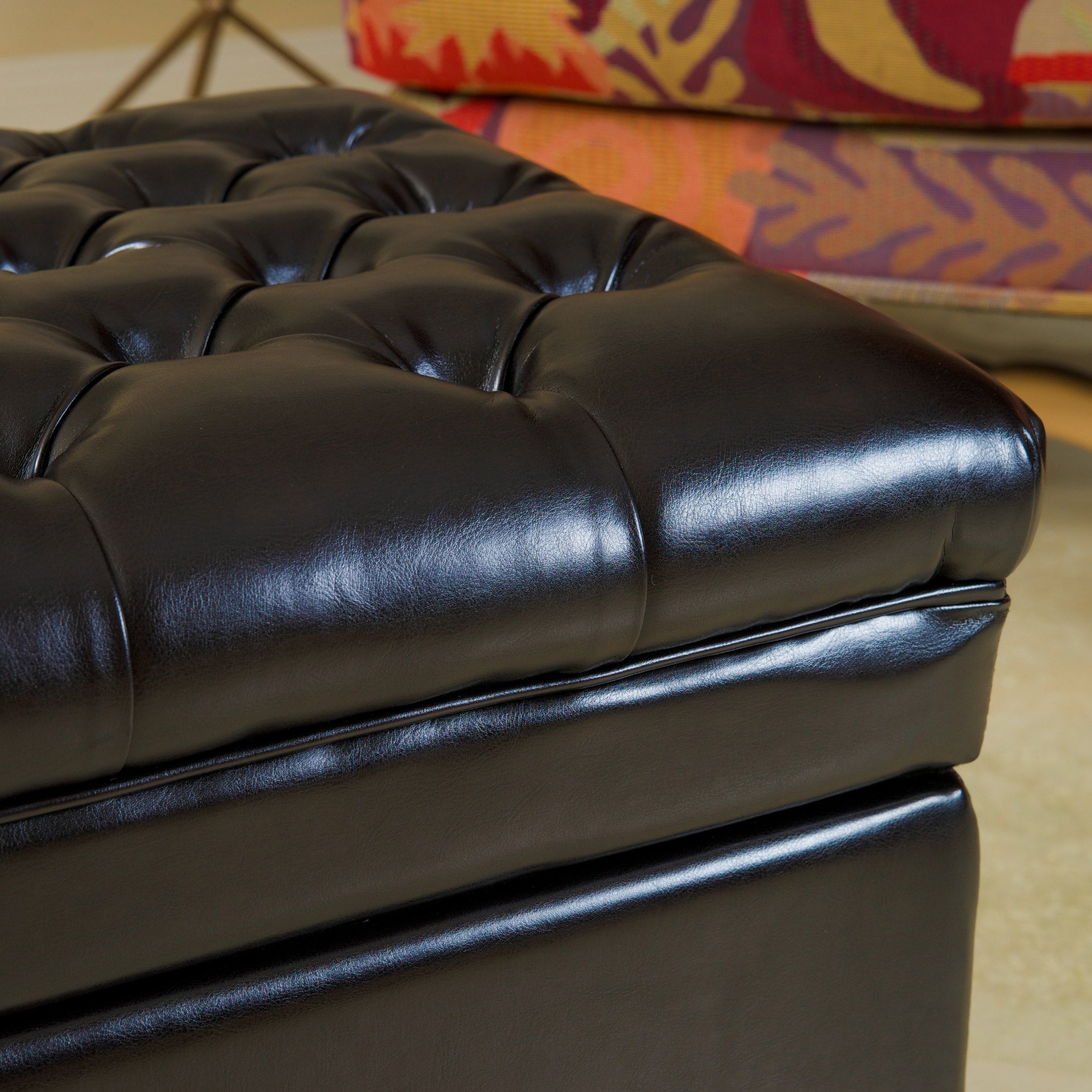 Barton Tufted Espresso Leather Storage Ottoman