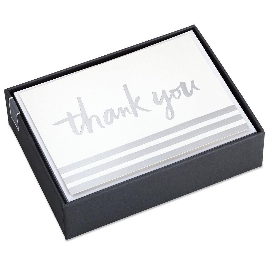 Hallmark   Silver Foil Stripe Blank Thank You Notes, Box of 20