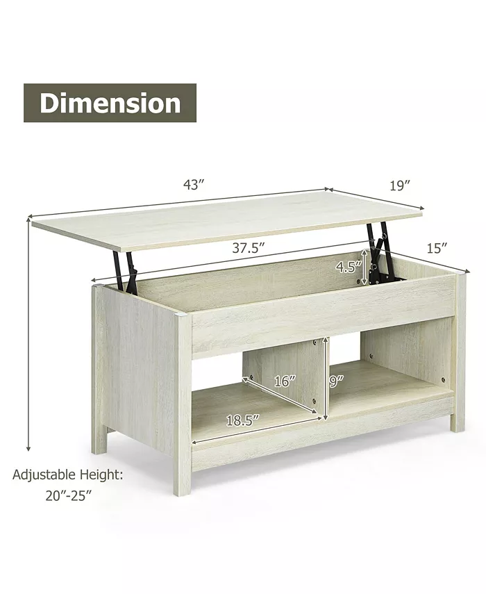 Costway Lift Top Coffee Table w  Hidden Storage Compartment and Lower Shelf