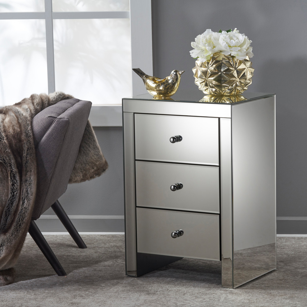 GDF Studio Fiona Classic Mirror Finished 3 Drawer Side Table   Contemporary   Side Tables And End Tables   by GDFStudio  Houzz