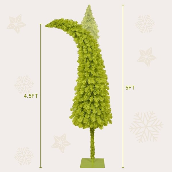 5ft Hinged Fir Artificial Fir Bent Top Christmas Tree with 400 Lush Branch Tips and 100 LED Lights