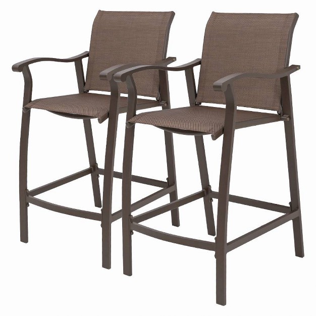 2pc Outdoor Counter Height Aluminum Bar Stools Brown Crestlive Products