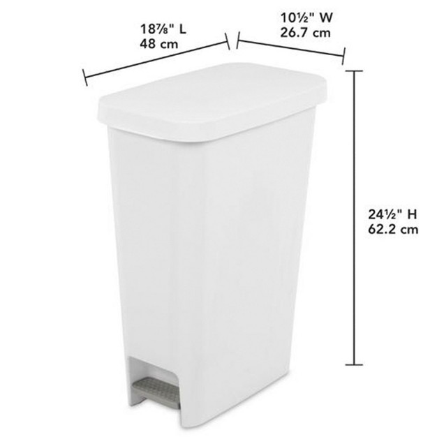 Sterilite 11 Gallon Slim Narrow Stepon Hands Free Portable Kitchen Wastebasket Trash Can Garbage Bin Container With Oversized Lid