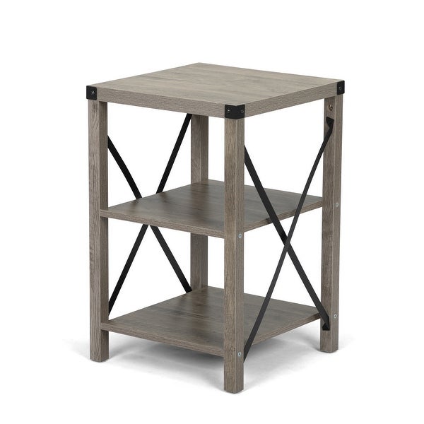 Square 3-Tier Side Table with X-Shaped Metal Support