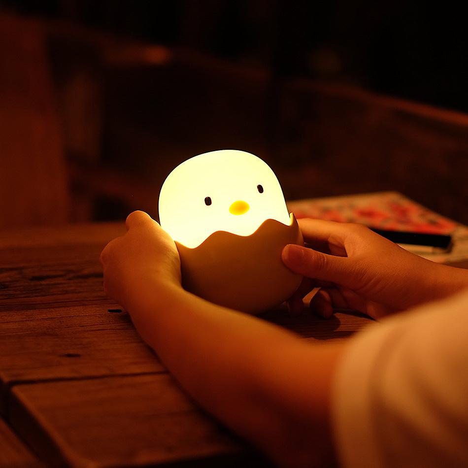 Led Children Touch Night Light Soft Silicone USB Rechargeable Animal Egg Shell Chick Bedside Lamp