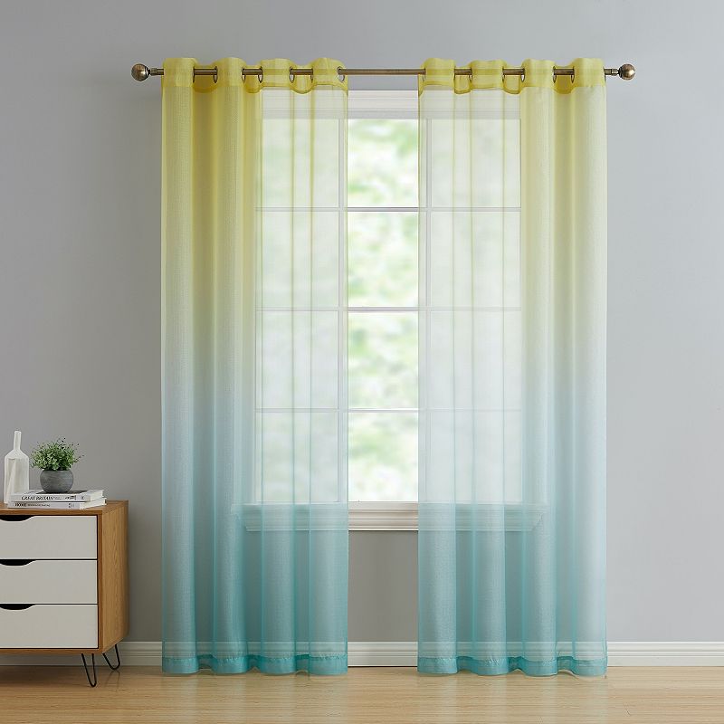 Kate Aurora Tropical Living Semi Matte Sheer Ombre Chic Grommet Top Window Curtains