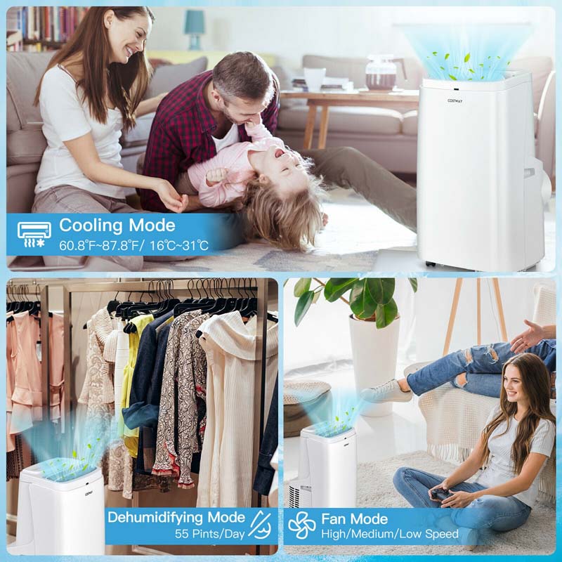 9000 BTU 3-in-1 Portable Air Conditioner Air Cooler Fan Dehumidifier with Remote Control, Auto Swing Function