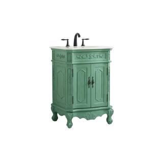 Simply Living 24 in. W x 21 in. D x 36 in. H Bath Vanity in Vintage Mint with White And Brown Vein Marble Top SL30372VM