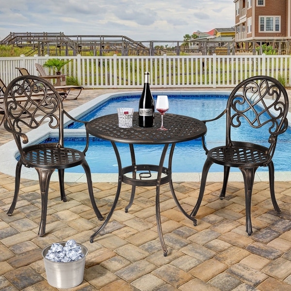 Costway 3PCS Patio Dining Set Aluminum Bistro Attached Removable Ice