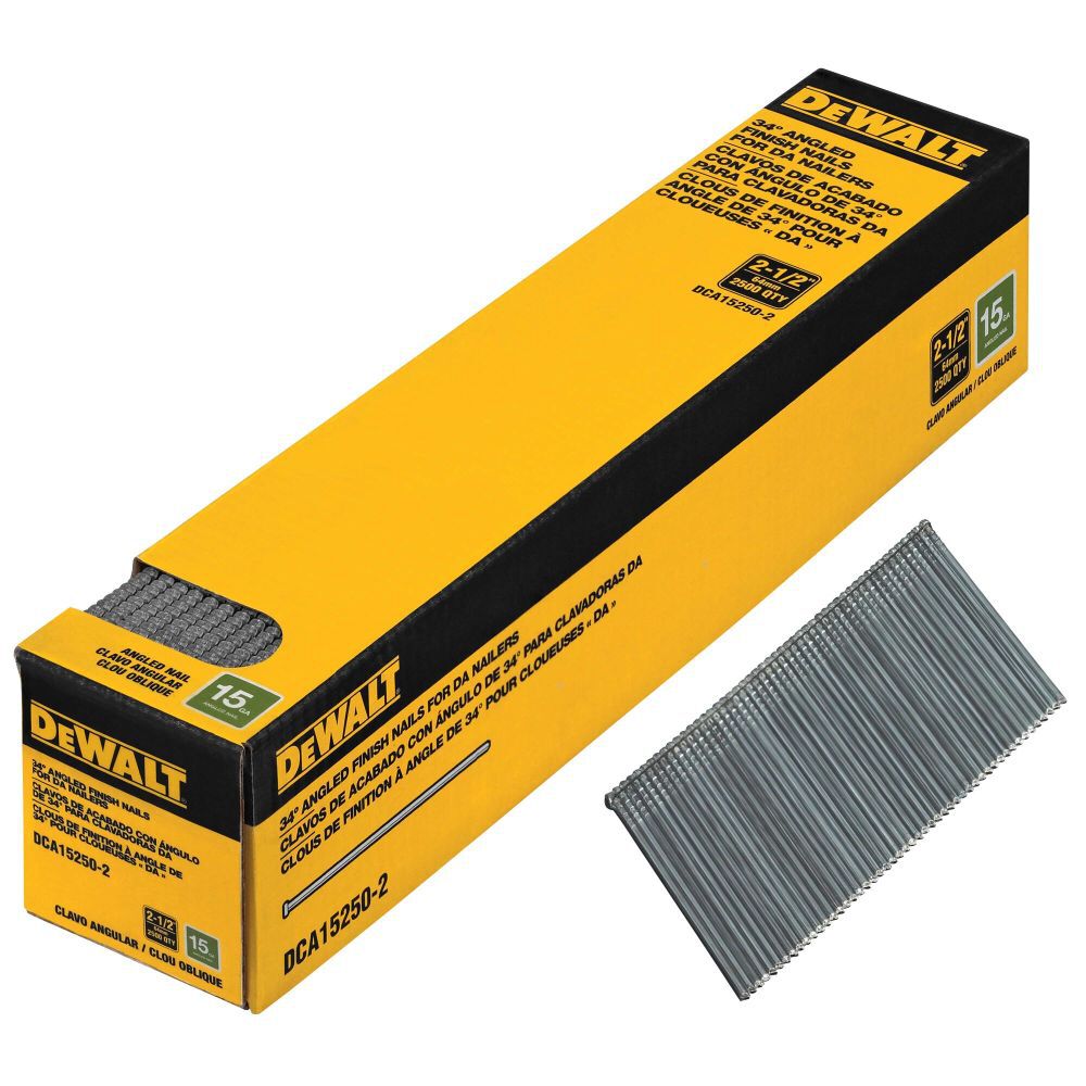 DEWALT 15 Gauge 2 1/2 in DA Style Angled Finish Nails 2500qty DCA15250-2 from DEWALT