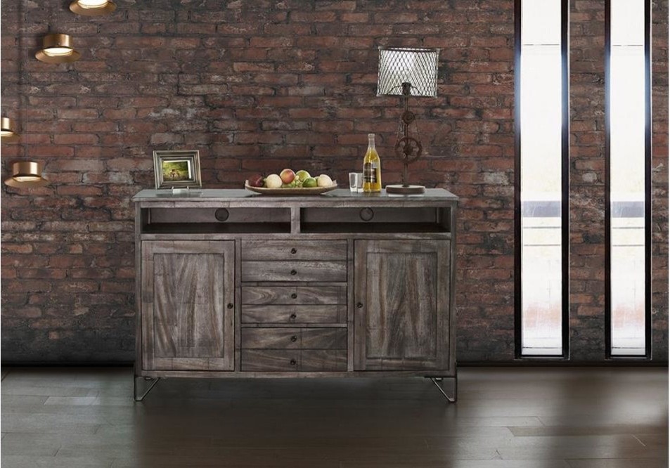 Sawyer Rustic Modern Solid Parota Wood 60 quotTV Stand  Hairpin Legs   Industrial   Entertainment Centers And Tv Stands   by Crafters and Weavers  Houzz