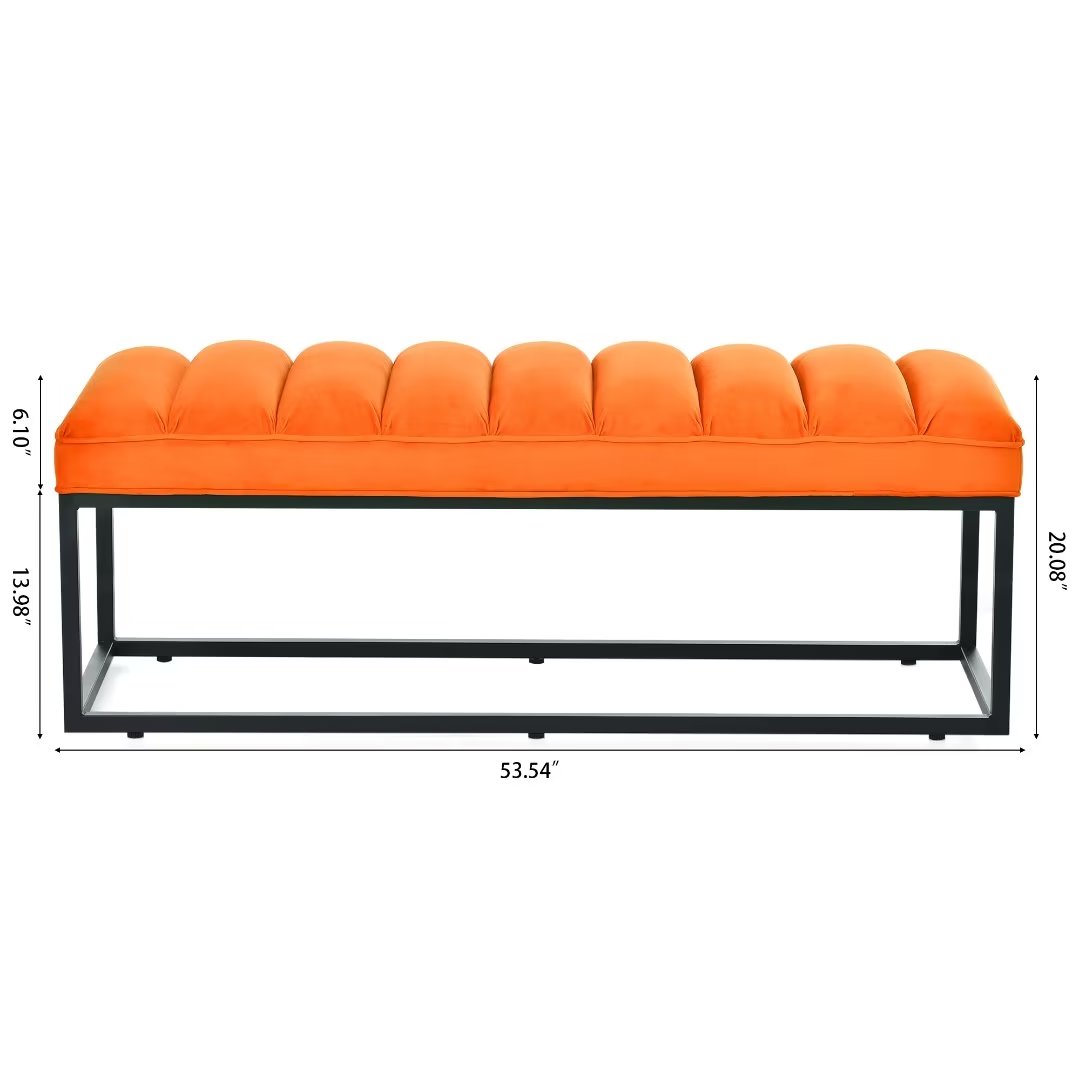 Upholstered Ottoman Bench,Vanity Bench End of Bed Bench with Metal Base,Entryway Shoe Bench Dining Room Bench for Living Room Bedroom Entryway,Orange+Fabric