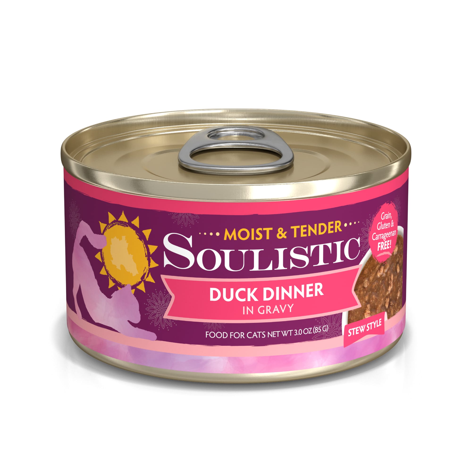 Soulistic Moist  Tender Duck Dinner in Gravy Wet Cat Food， 3 oz.， Case of 12