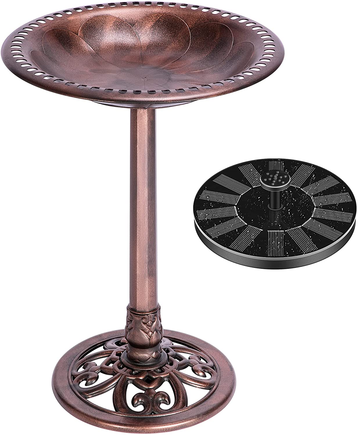 VIVOHOME Polyresin Antique Outdoor Bronze Garden Bird Bath and Solar Powered Round Pond Fountain Combo Set