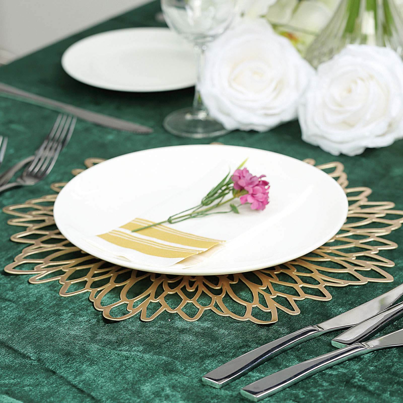 6 Pack Gold Decorative Floral Vinyl Placemats, Non-Slip Round Dining Table Mats 15