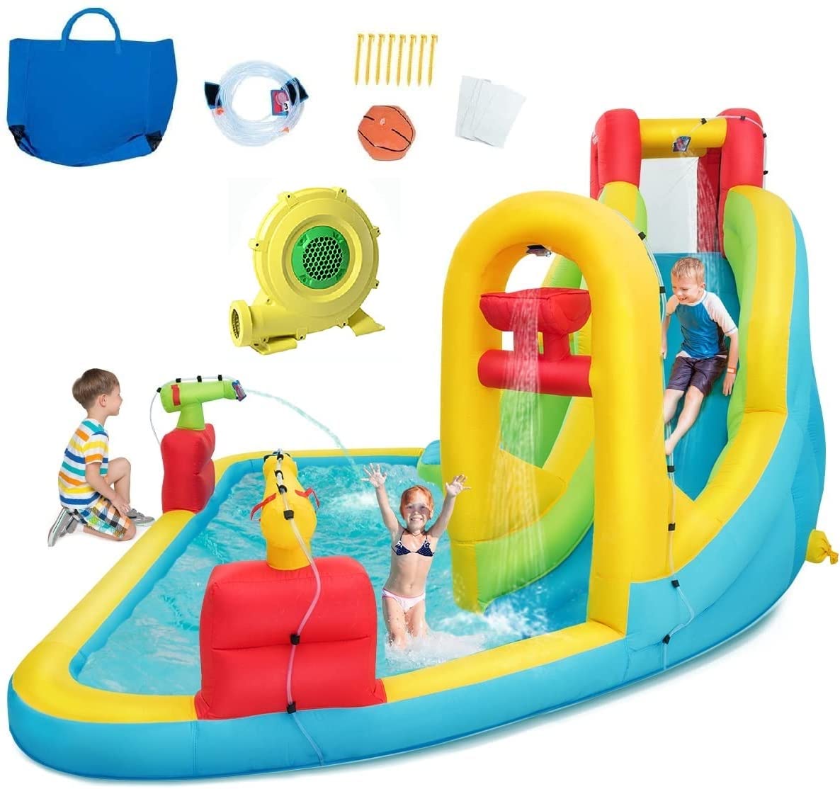 Costzon Inflatable Water Slide, 7-in-1 Giant Water Slide Bouncer Park with Blower