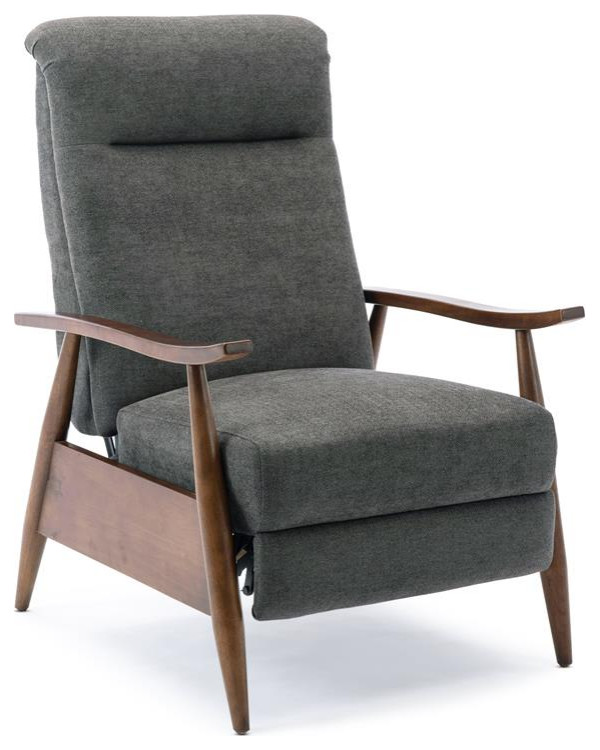 Solaris Wood Arm Burnished Brown Faux Leather Push Back Recliner   Midcentury   Recliner Chairs   by Homesquare  Houzz