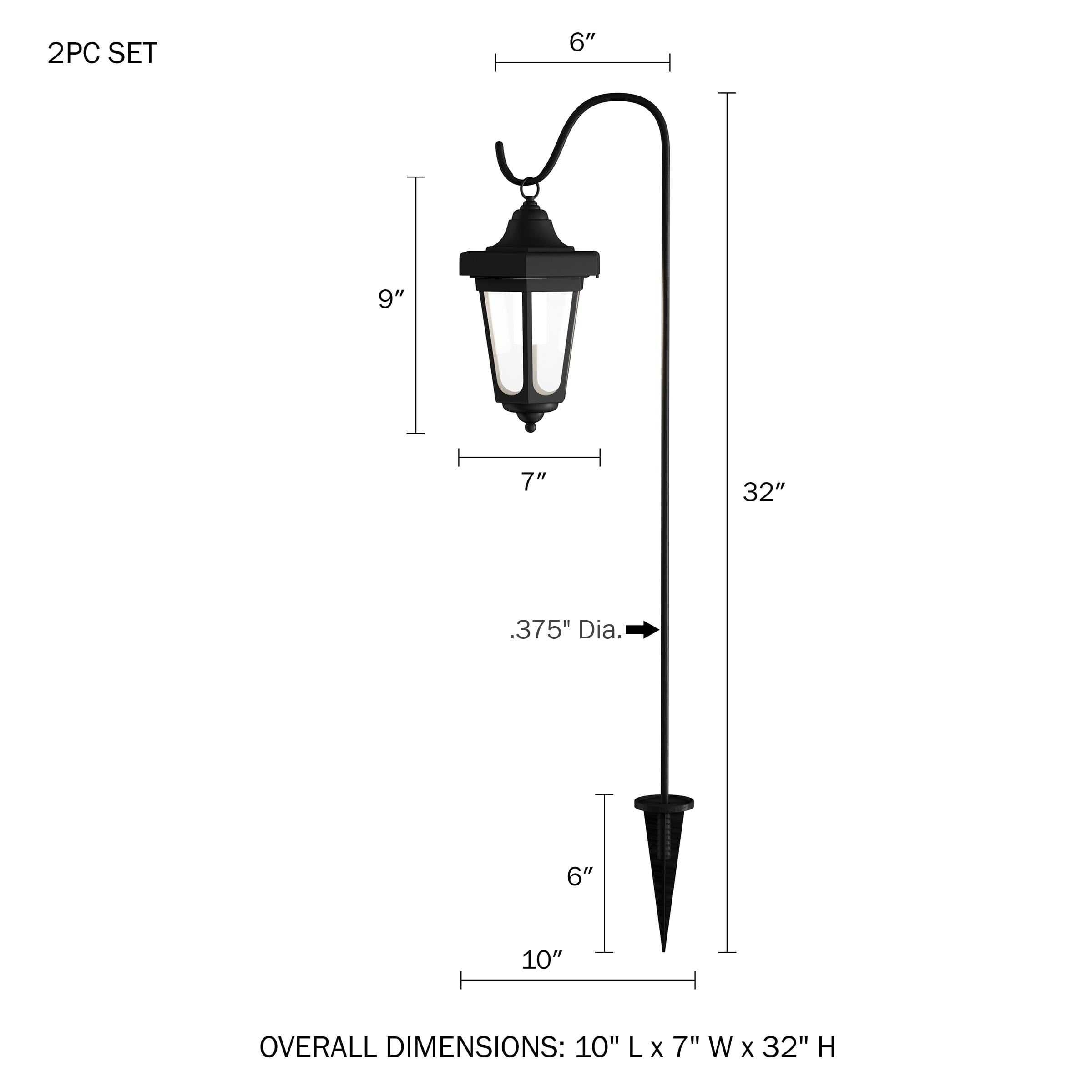 Solar-Powered Outdoor Lights - Set of 2 Weather Resistant Black Hanging Coach Lantern LED Lights with Shepherd Hooks for Mounting by Pure Garden