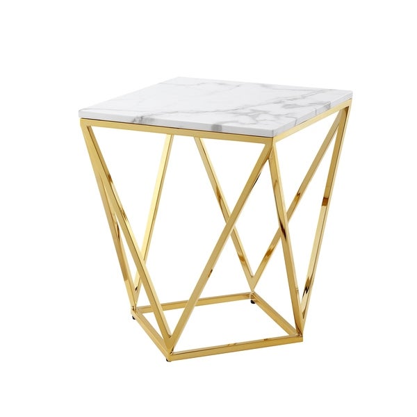 Silver Orchid Young White Marble End Table