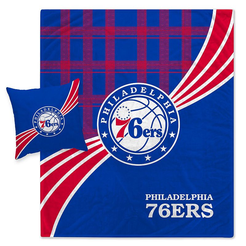 Philadelphia 76ers Plaid Wave Flannel Fleece Blanket and Pillow Combo Set