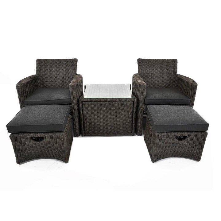 Kettler CUPIDO Wicker 5 Piece Patio Conversation Set With Canvas Coal Cushions