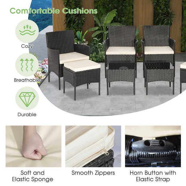 Costway 8pcs Patio Rattan Furniture Set Sofas Ottomans Cushioned Table Free Combination