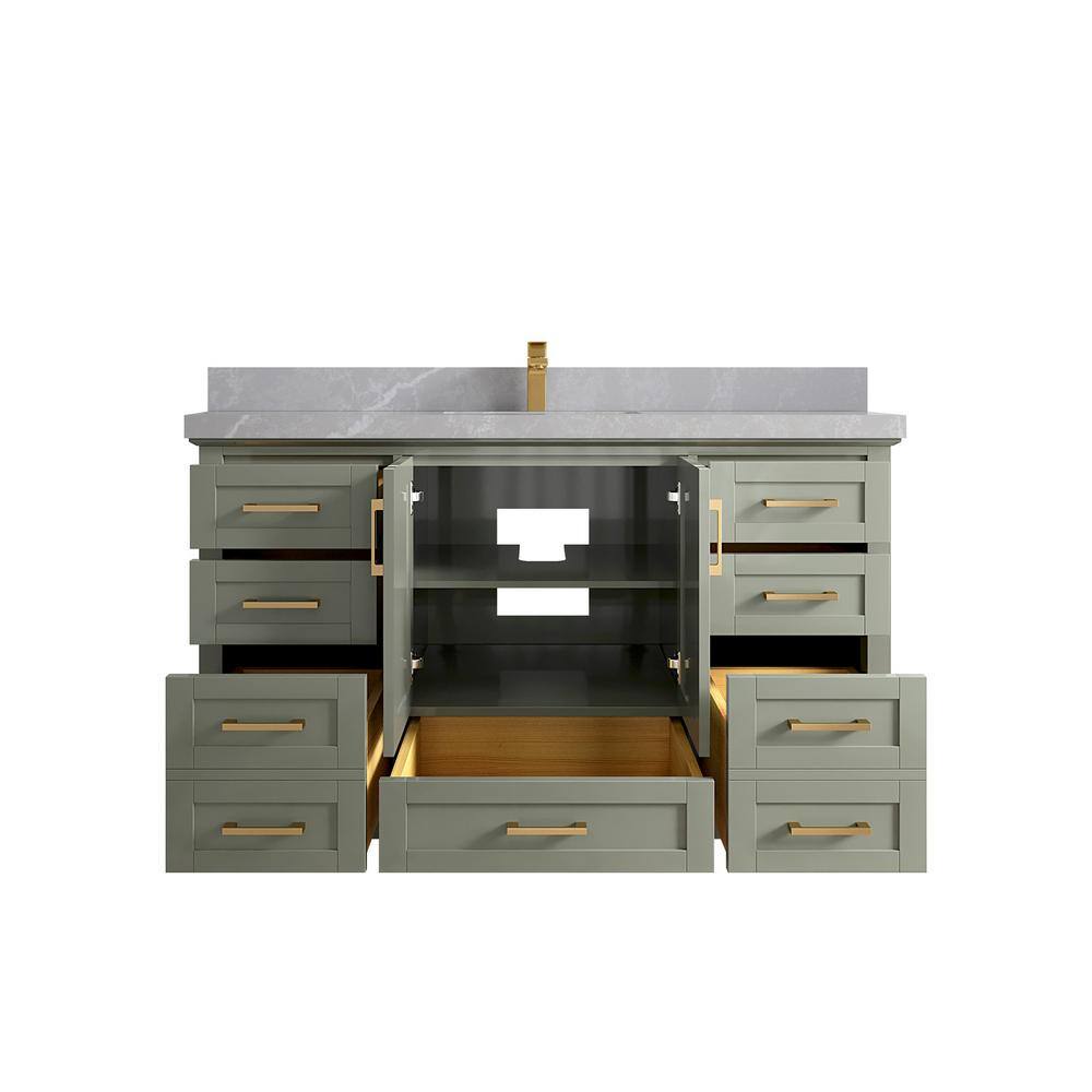 Willow Collections Boston 60 in. W x 22 in. D x 36 in. H Single Sink Bath Vanity in Evergreen with 2 in. Pearl Gray Quartz Top BST_EGN_LH_GR_60S