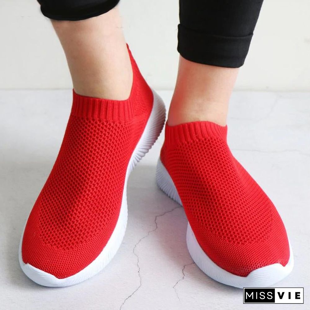 Women Sneakers Female knitted Vulcanized Shoes Casual Slip On Flats Ladies Sock Shoes