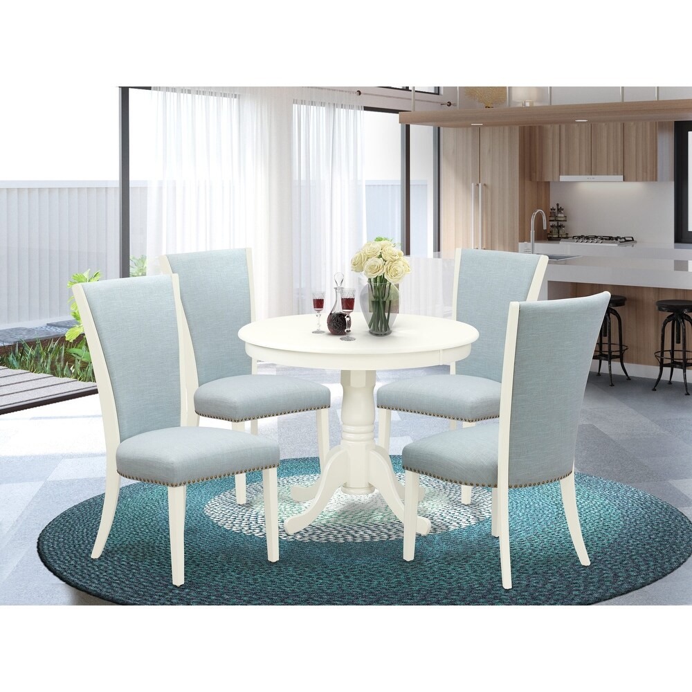 East West Furniture Kitchen Table   Chairs Set   a Round Dining Table with Pedestal and Parsons Chairs (FINISH   PIECES OPTION)