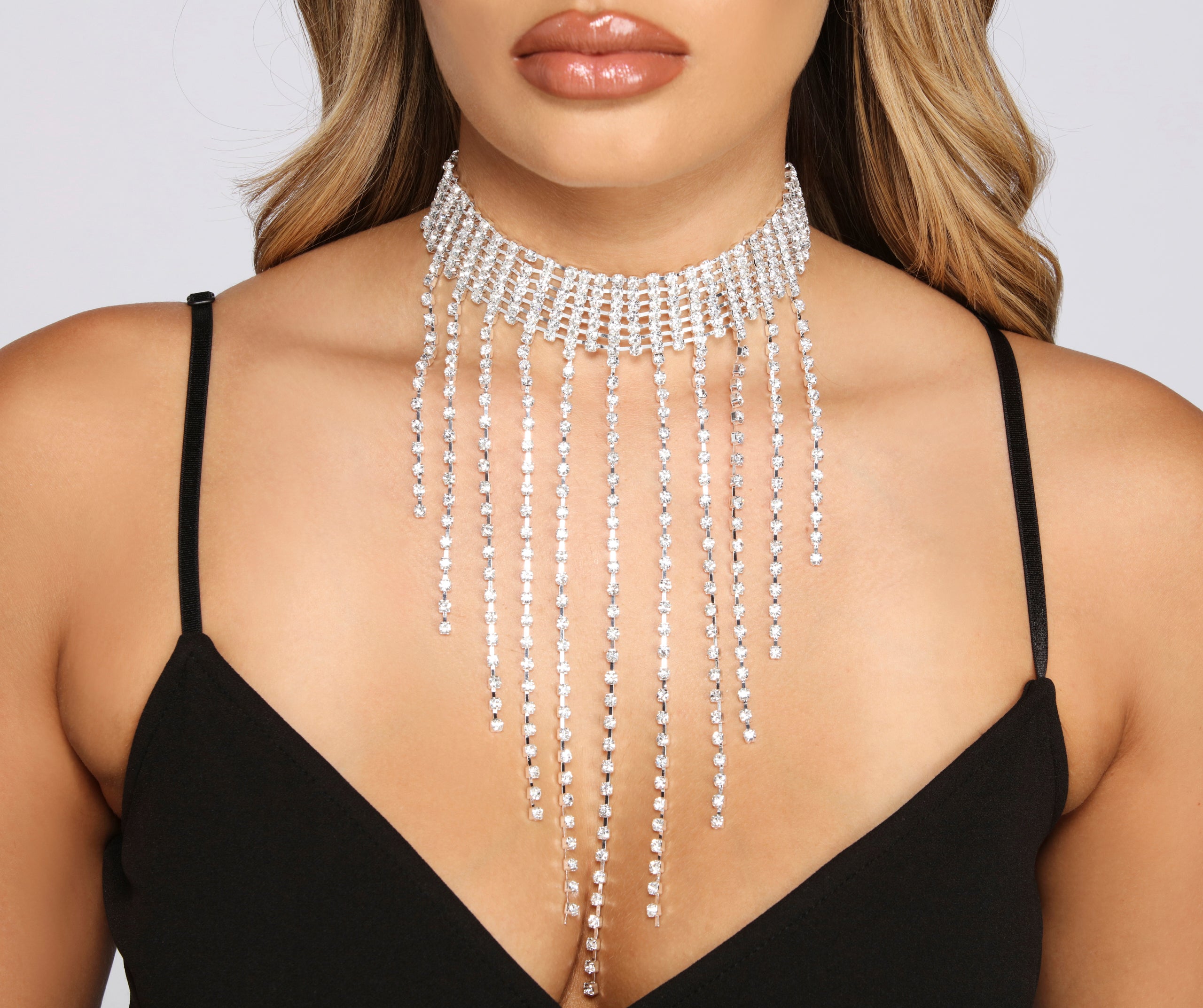 Seven-Row Rhinestone Fringe Choker