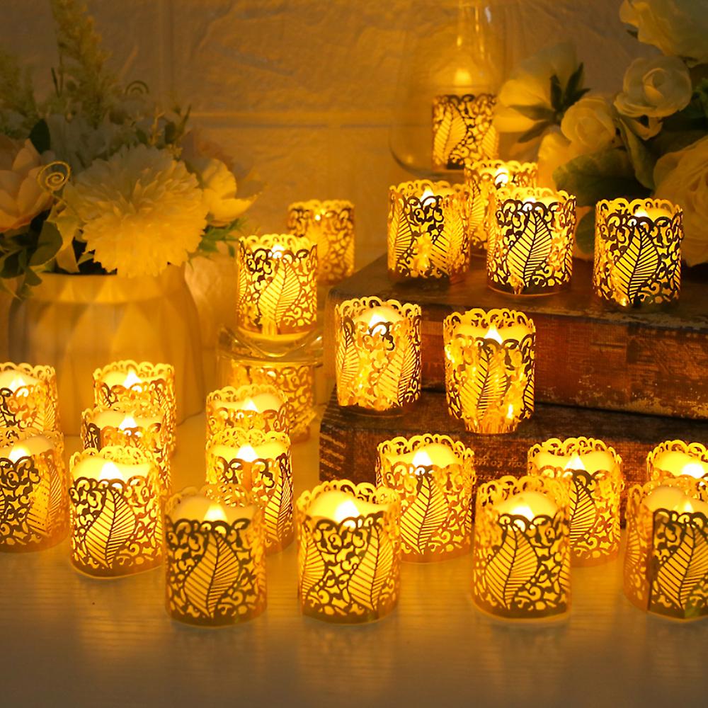 24pc Flameless Tea Light Candles Battery Operated Votive Led Tealights With Paper Lampshade For Wedding Valentine Halloween Christmas