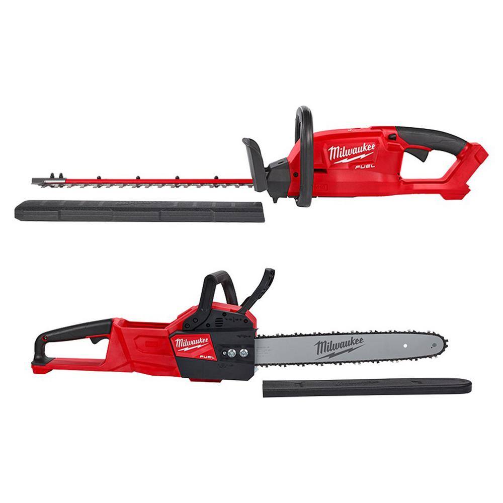 MW M18 FUEL 18 in. 18V Lithium-Ion Cordless Brushless Hedge Trimmer with 16 in. Chainsaw Combo (2-Tool) 3001-20-2727-20