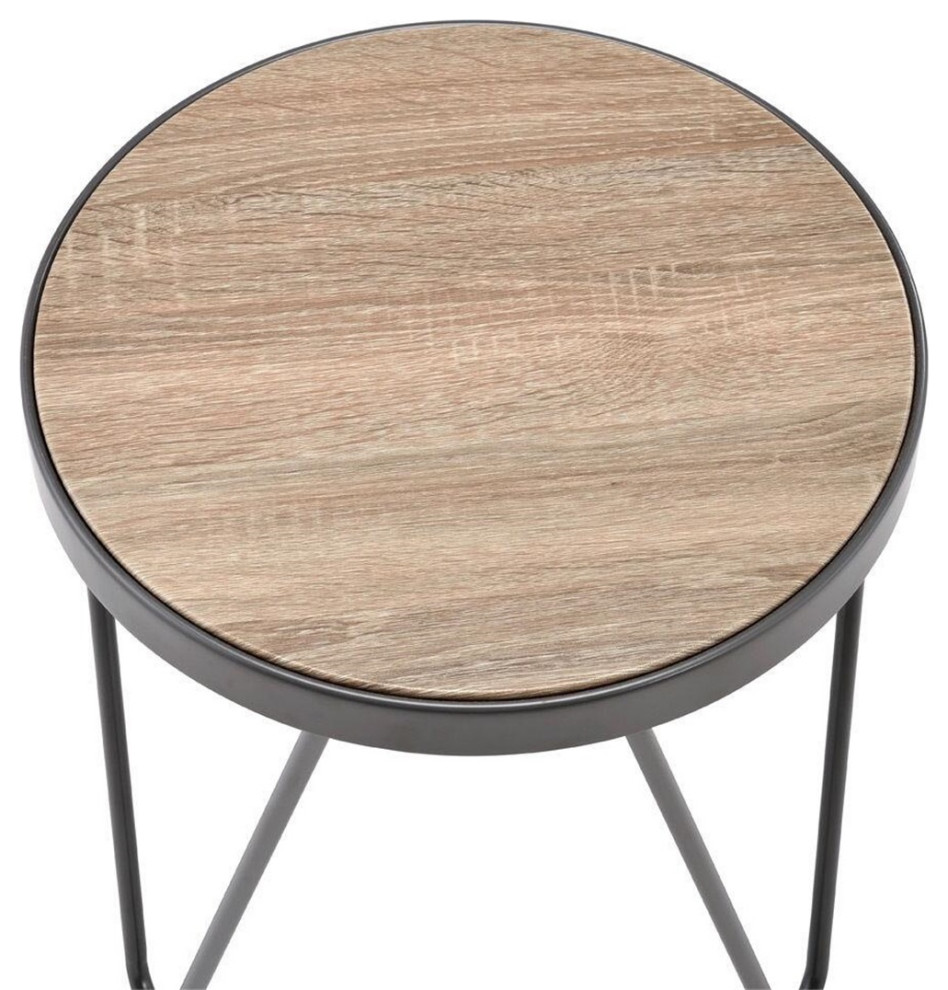 Round Wooden End Table with V shaped Metal Legs  Gray Oak   Industrial   Side Tables And End Tables   by Simple Relax  Houzz