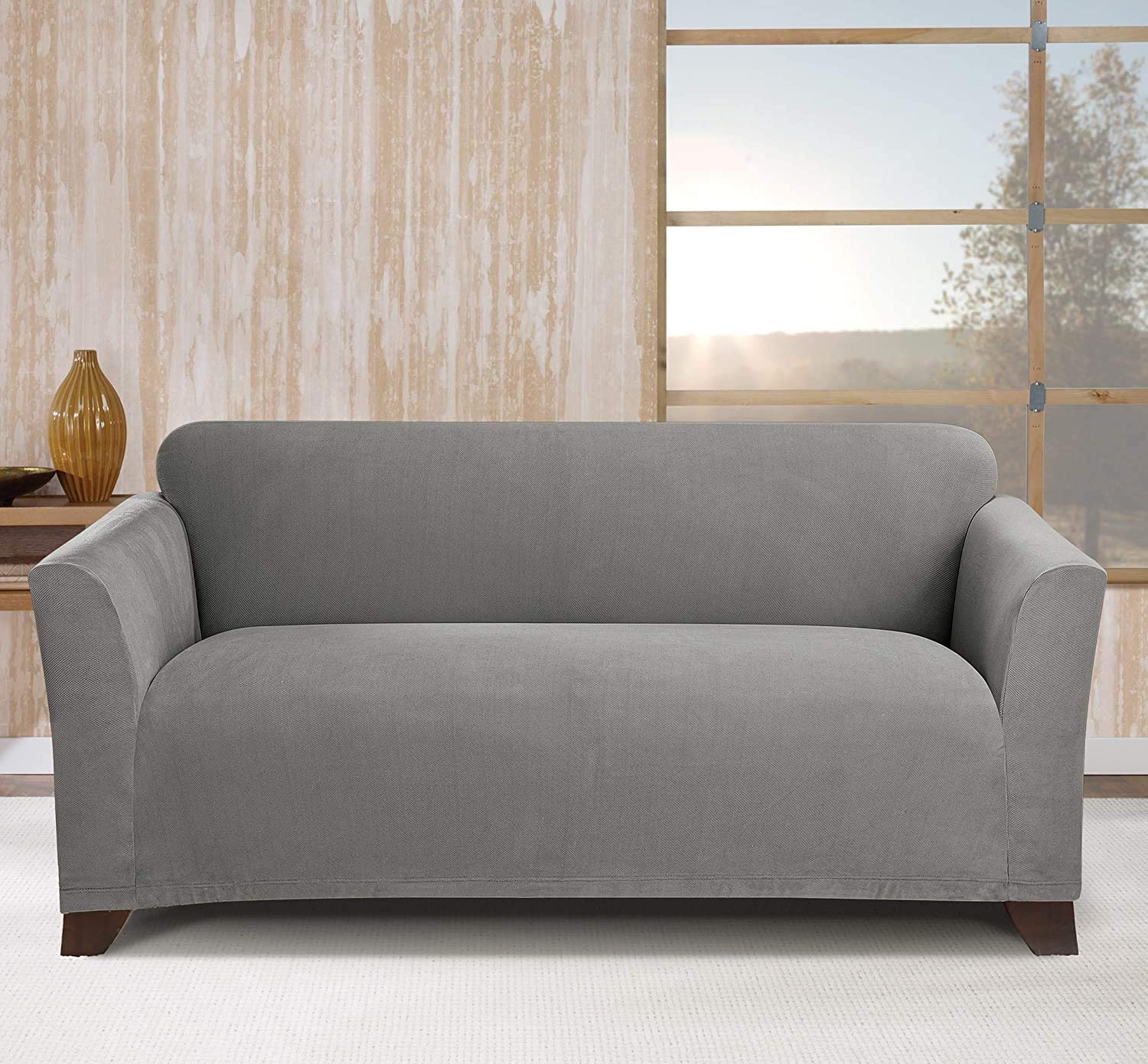 Stretch Morgan 1-Piece Loveseat Furniture Cover, Gray