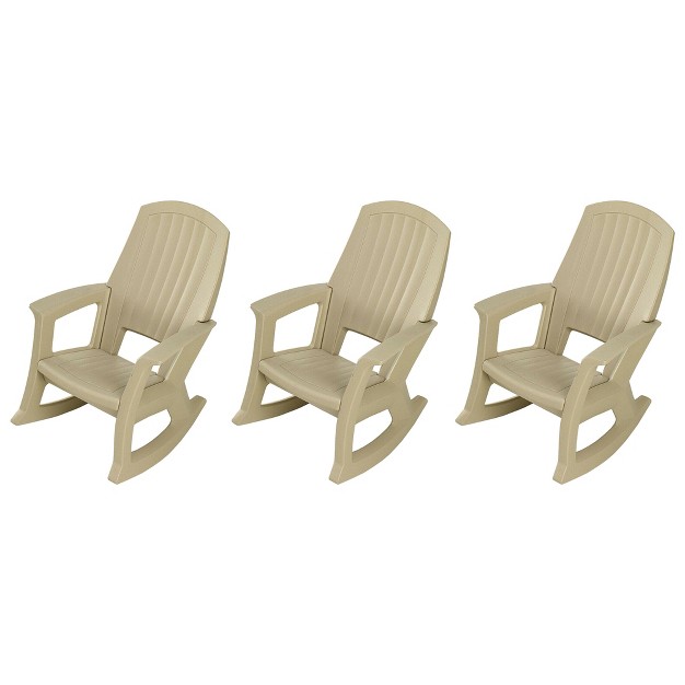 Semco Plastics Rockaway Heavy duty All weather Plastic Outdoor Porch Rocking Chair For Home Deck And Backyard Patios Tan 3 Pack