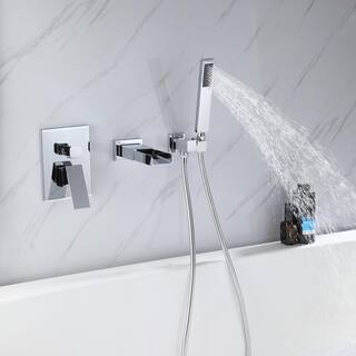 Hlihome Single Handle 1-Spray 2 GPM Wall Mounted Roman Tub Faucet with Handheld Shower in Chrome LYJ-7013-CP