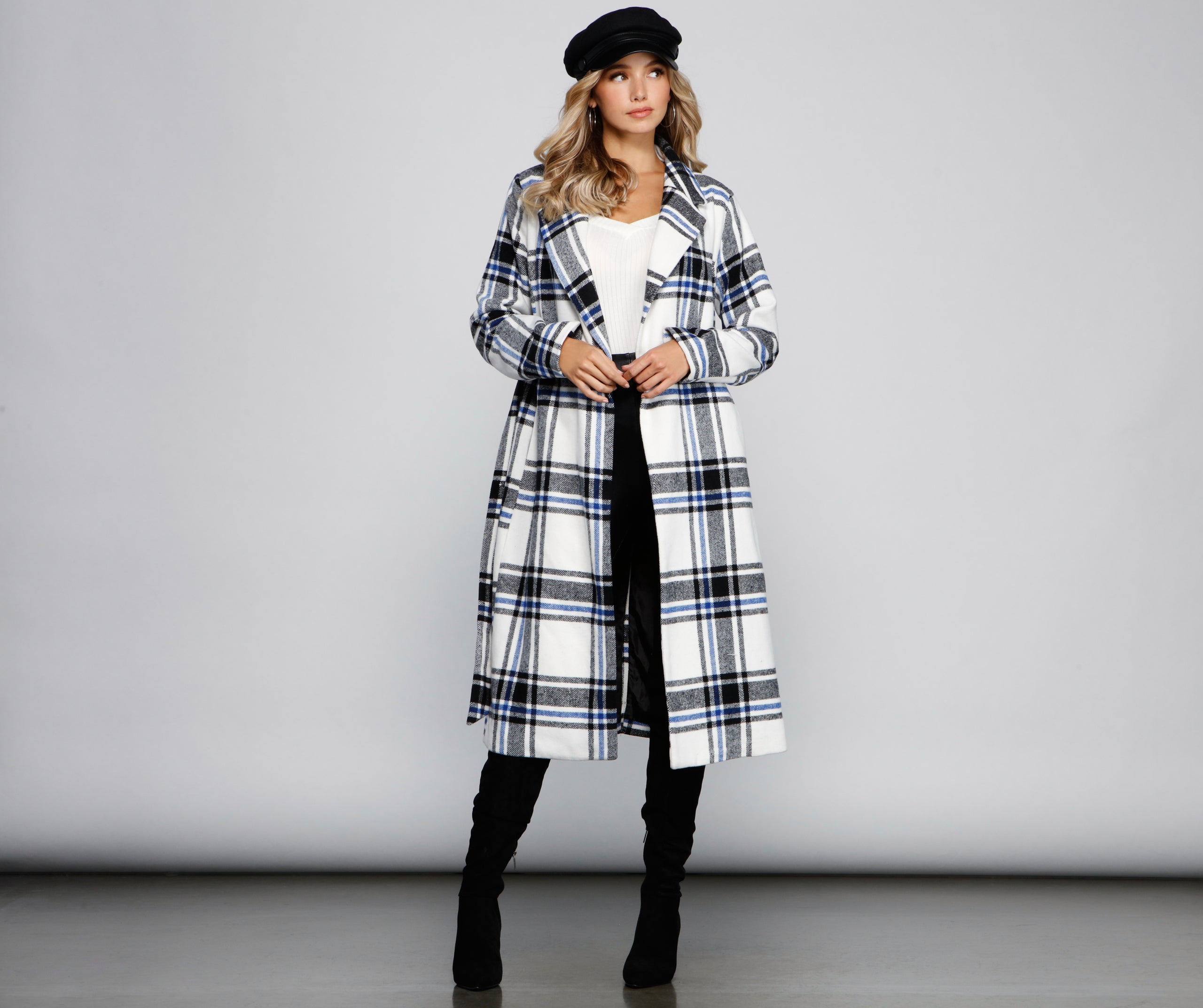 Polished In Plaid Belted Trench Coat