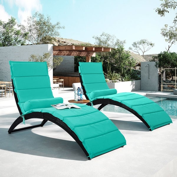 2-Pice Outdoor Patio Wicker Foldable Chaise Lounge with Cushion Pillow