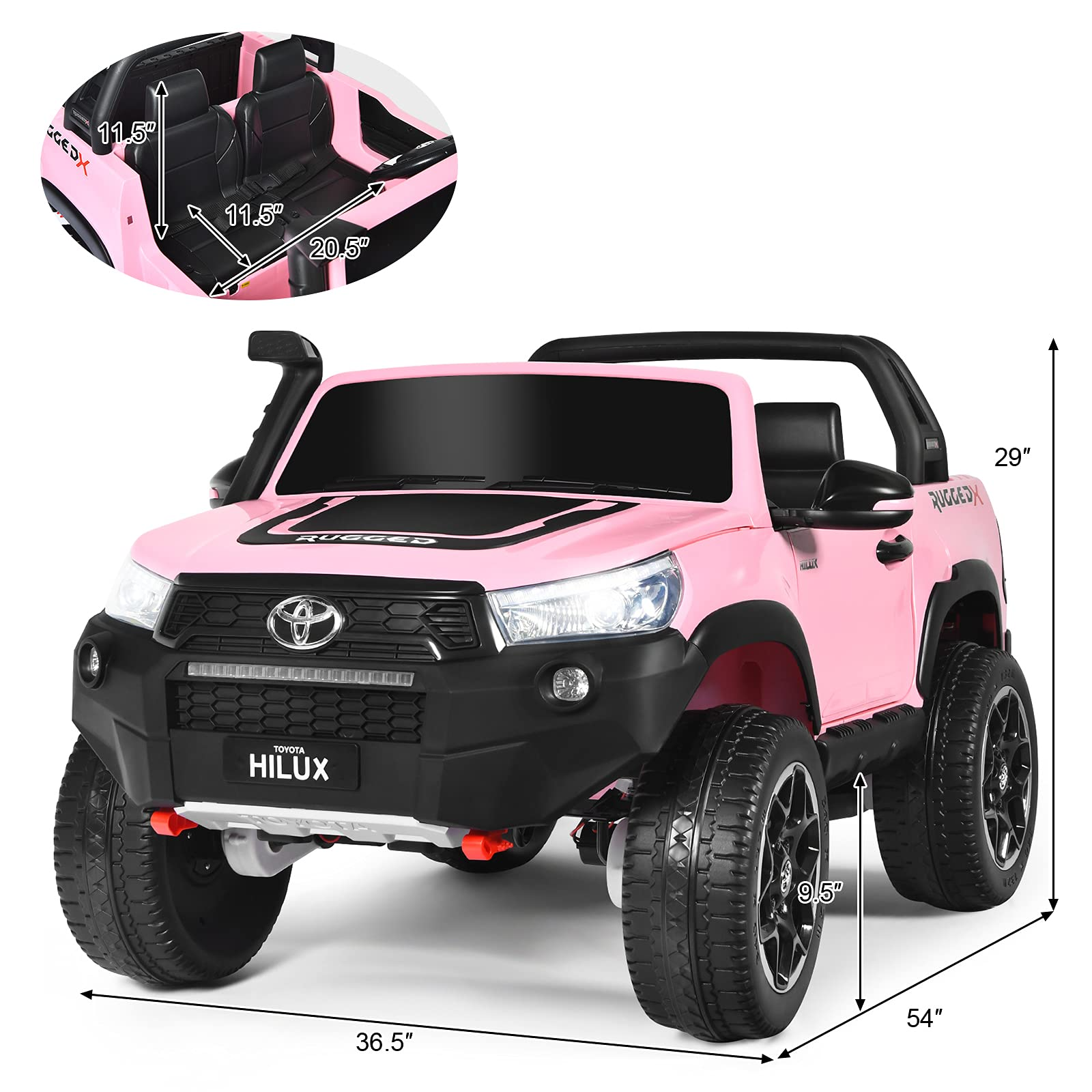 Costzon 2-Seater Ride on Car, 4WD 2x12V Licensed Toyota Hilux Battery Powered Truck w/ Remote Control