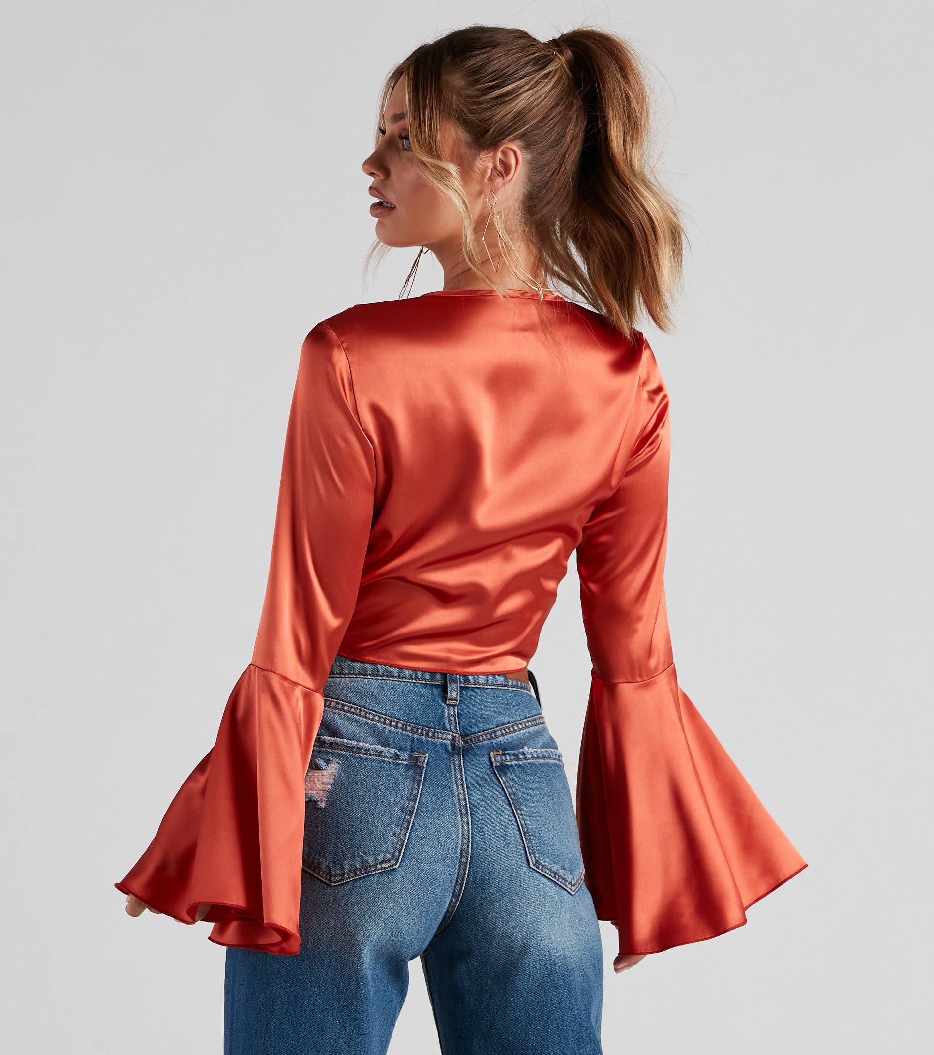 Speechless Satin Tie-Front Top