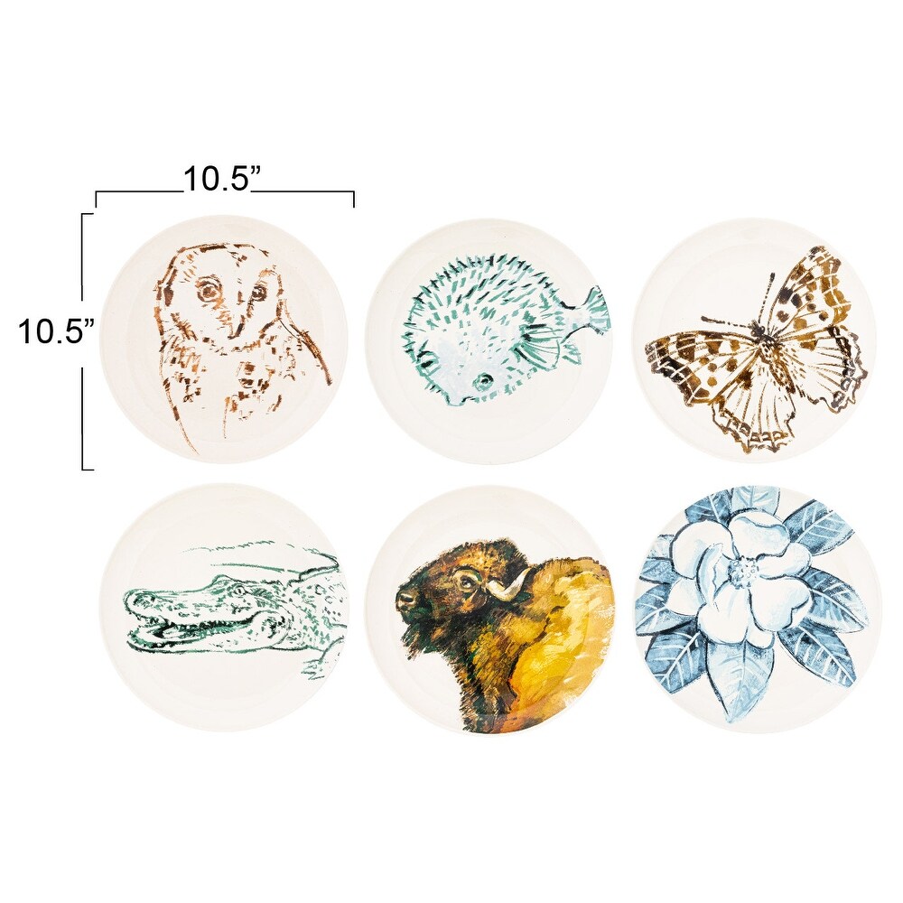 Stoneware Plates Dinnerware Set with Animal and Flower Designs   10.6\