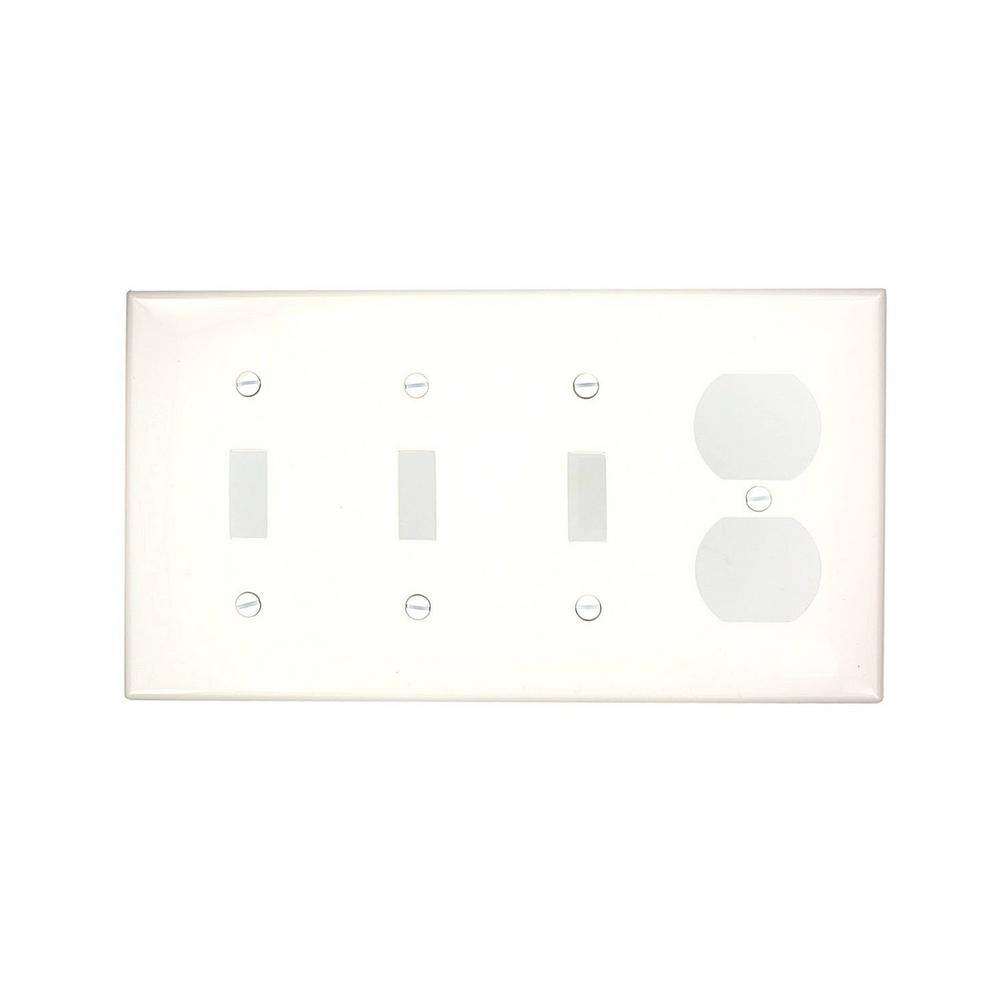 Leviton White 4-Gang 3-Toggle1-Duplex Wall Plate (1-Pack) 80743-W