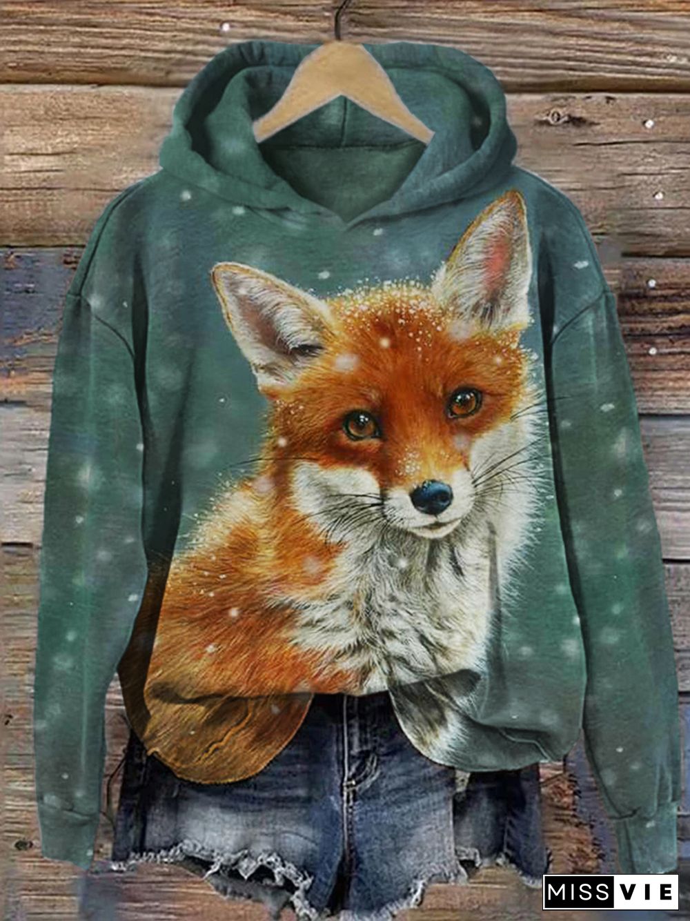 Fuzzy Fox in the Snow Art Cozy Hoodie