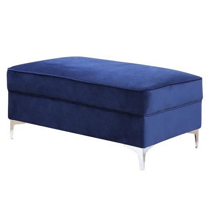 Ottoman with Cushioned Seat and Angled Metal Feet， Blue