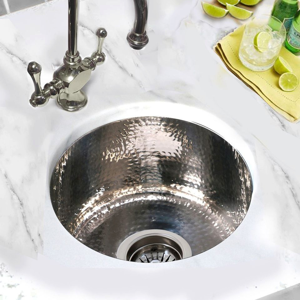 Nantucket RS15 SS 15 quotHand Hammered Round Stainless Steel Bar Sink   Bar Sinks   by Blue Bath  Houzz