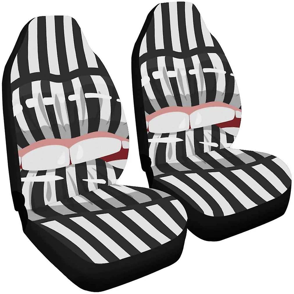 Set Of 2 Car Seat Covers Black White Striped Lips Universal Auto Front Seats Protector Fits For Car，suv Sedan，truck