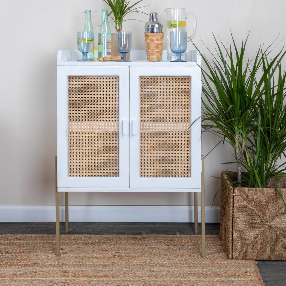 Wood and Metal Bar Cabinet with Cane Panels