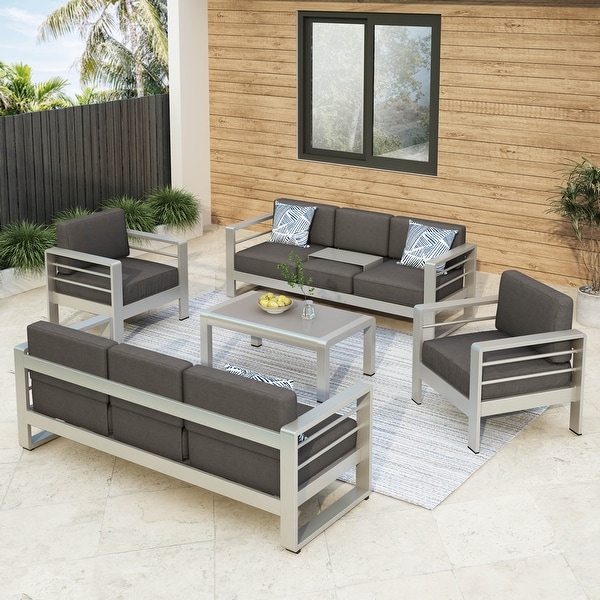 Cape Coral Outdoor Cushioned Aluminum 5pc. Sofa Set by Christopher Knight Home