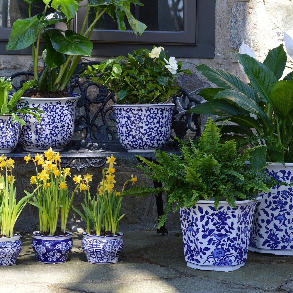 ClayBarn Blue and White Ceramic Florentine Garden Planter (3 Piece Set)