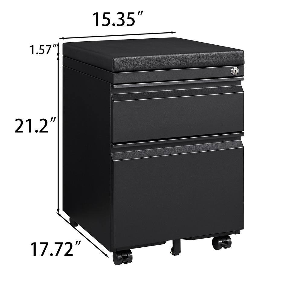 Black 2-Drawer 22 in. x 15 in. x 17 in. Metal Mobile Pedestal File Cabinet Locking Filing Cabinet with Wheels FY-W124768174